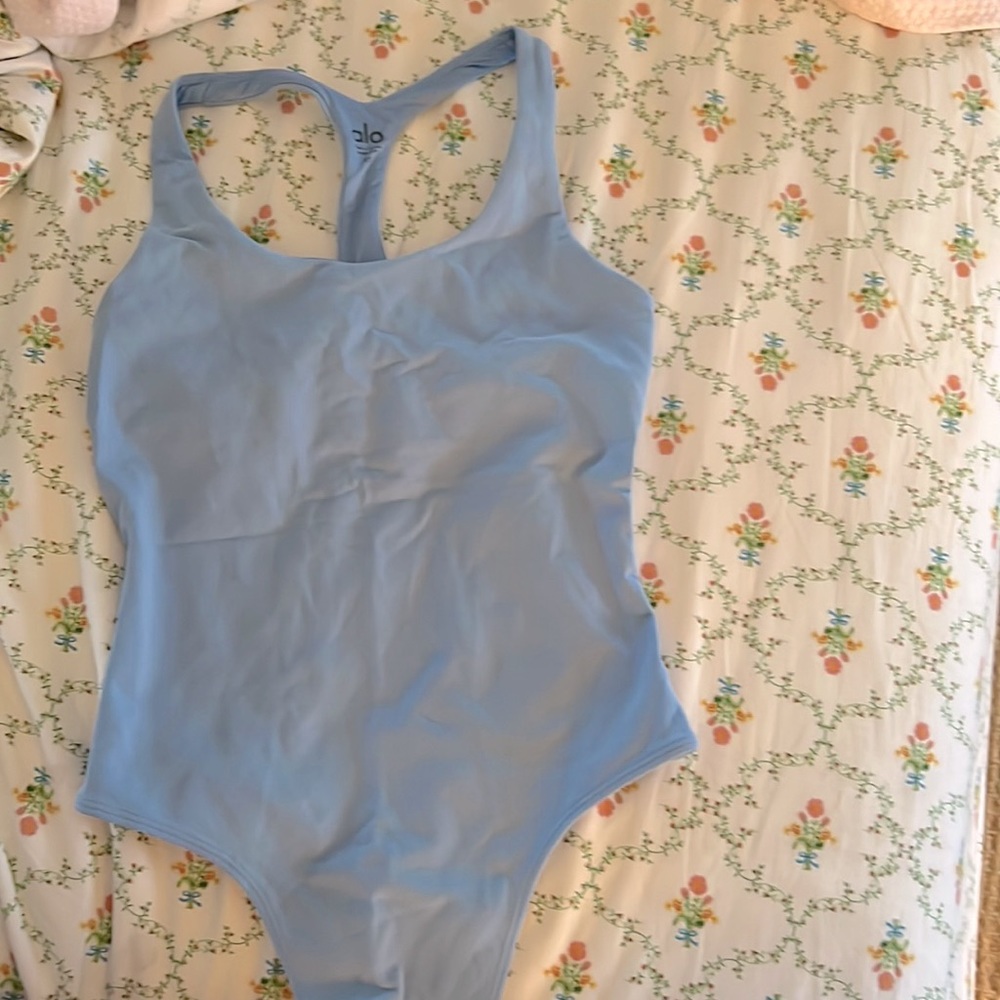 Alo Yoga Sleek back Bodysuit in tile blue, XS